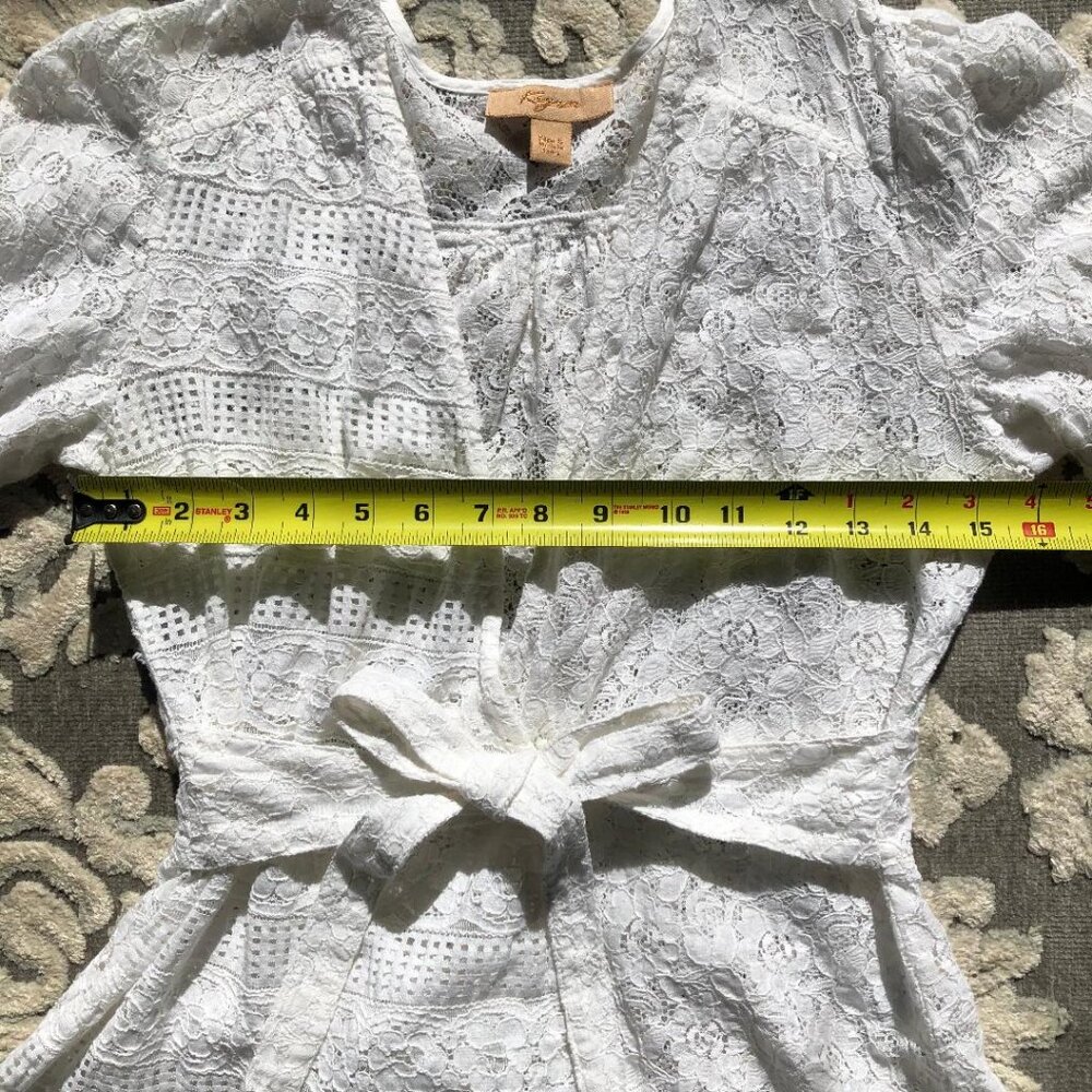 KYRA, white, lace, half wrap-front, blouse with tie up waist, Size Small - Picture 6 of 7
